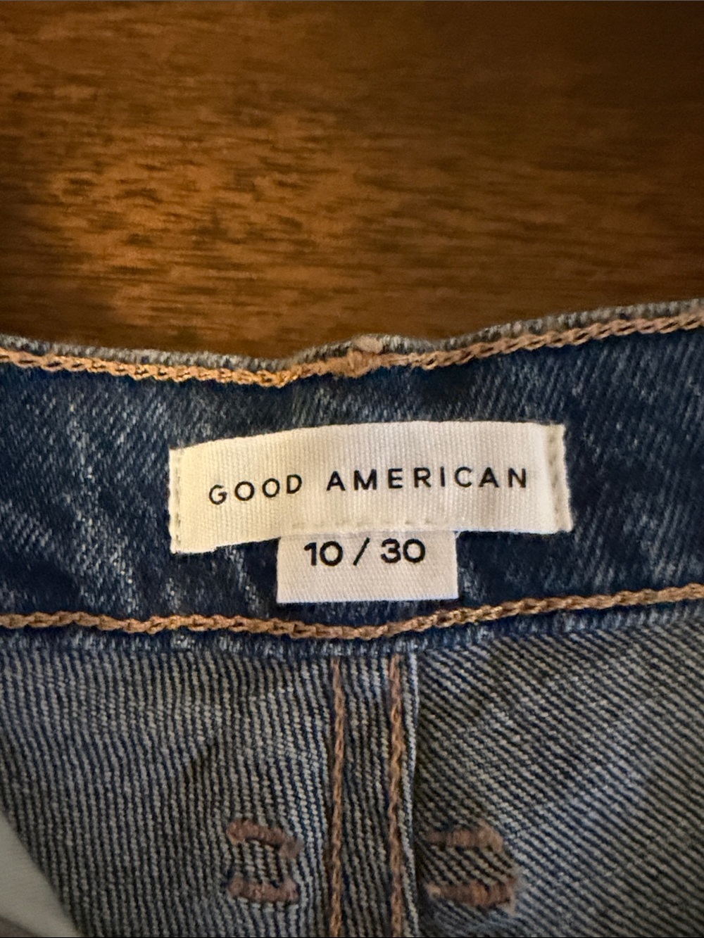 Good American Distressed Blue Denim Cutoff Shorts - Picture 3 of 3